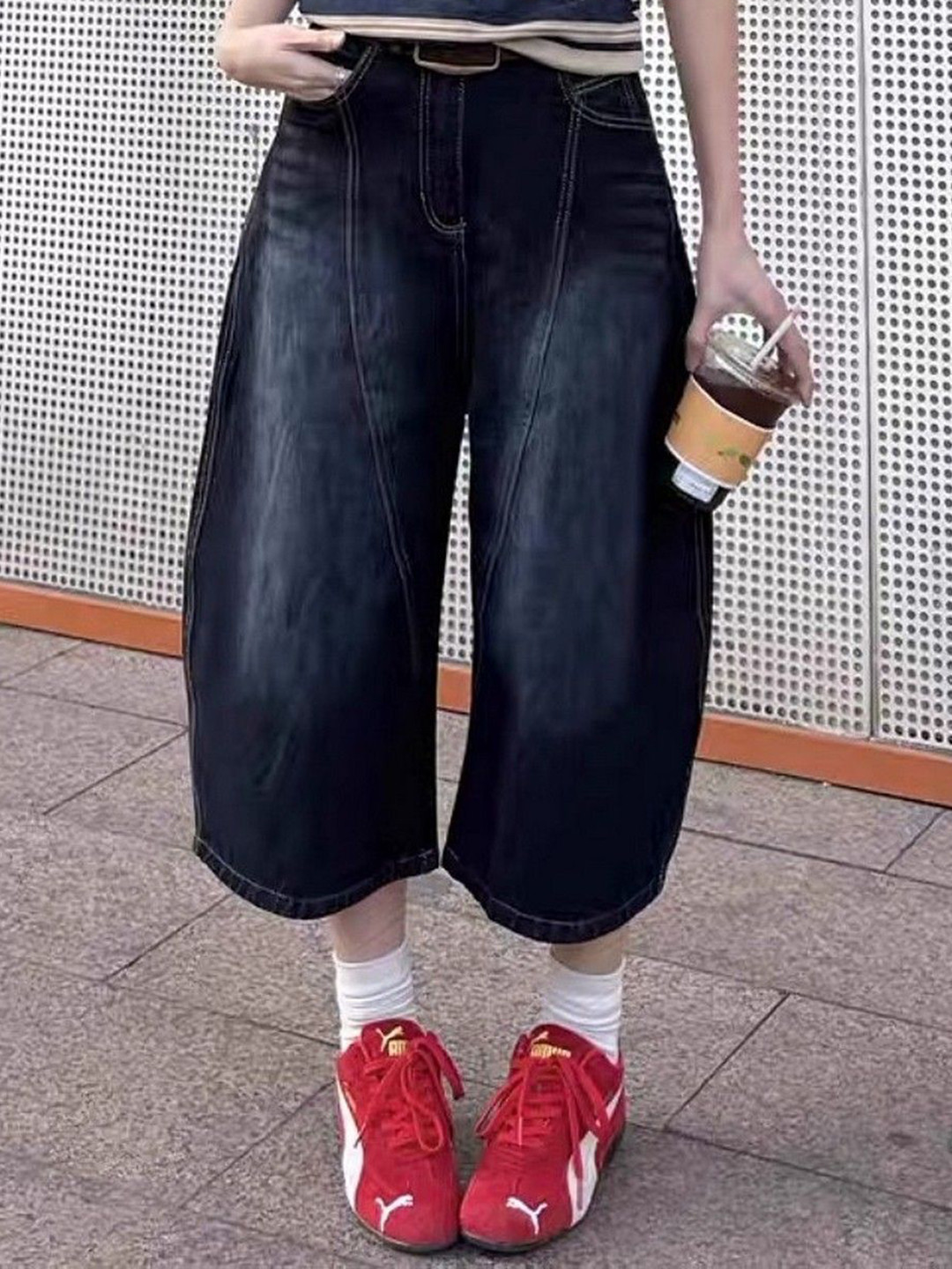 StyleCast Women Wide Leg High-Rise Balloon Leg Denim Culottes Jeans