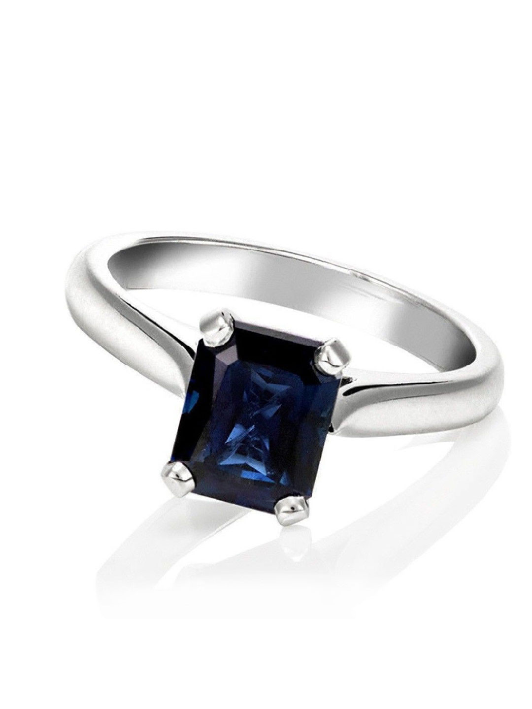 elitemart Unisex Sterling Silver-Plated Neelam Gemstone Studded Square Shape Finger Ring