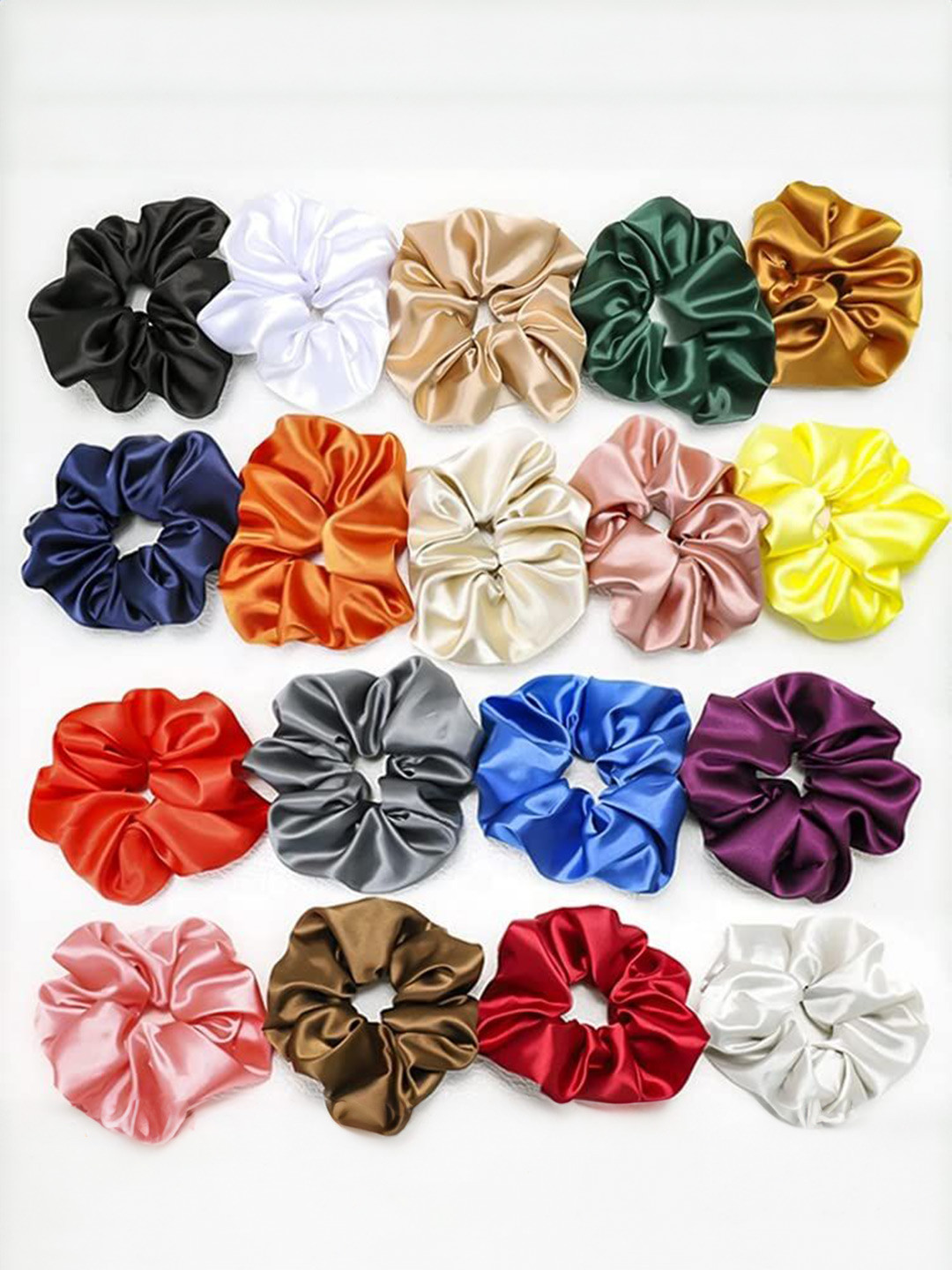 SAMYAK Set Of 18 Satin Silk Fabric Hair Scrunchies Rubber Bands Ponytail Holders