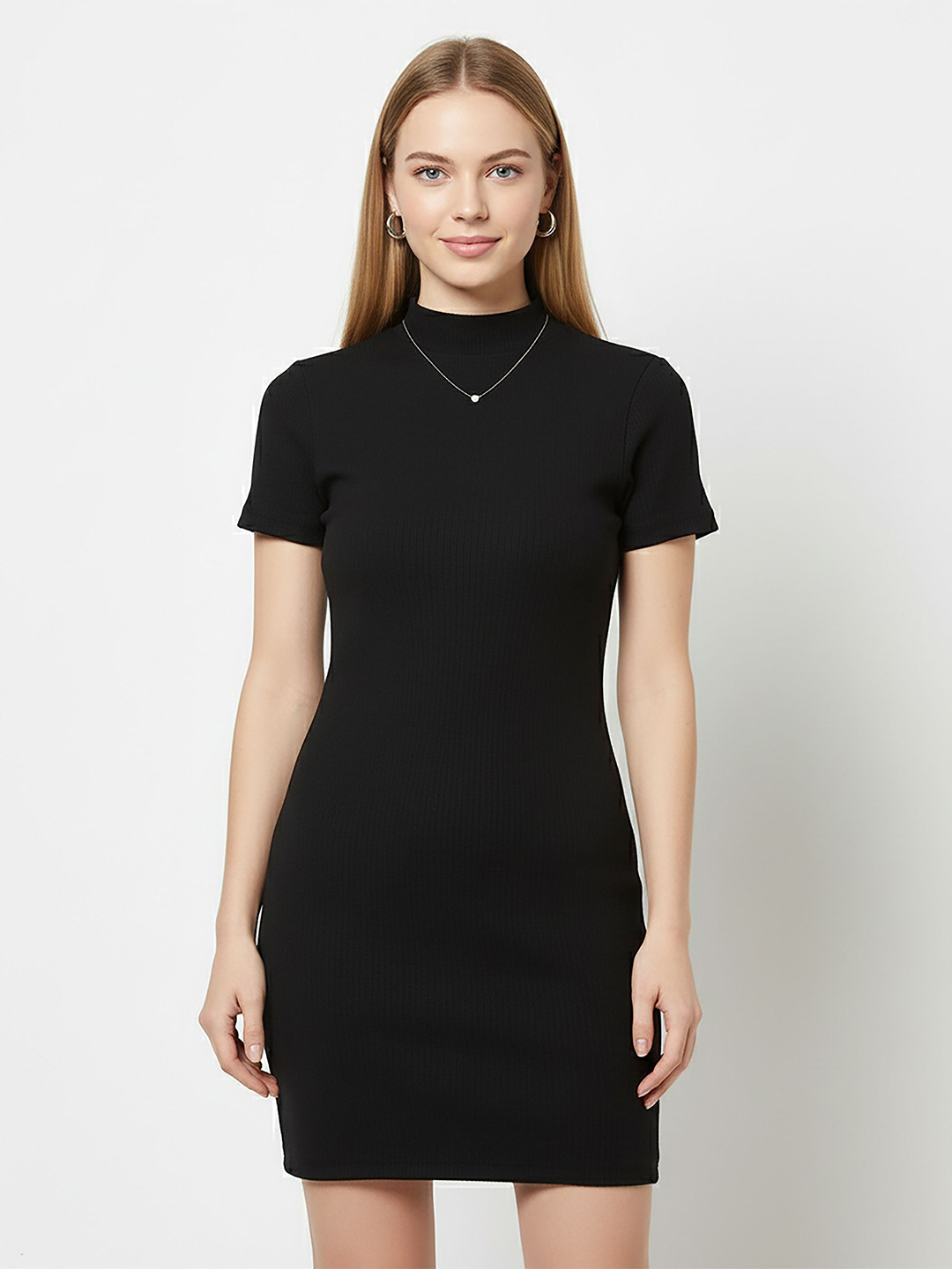 Mast & Harbour High Neck Short Sleeves Bodycon Dress