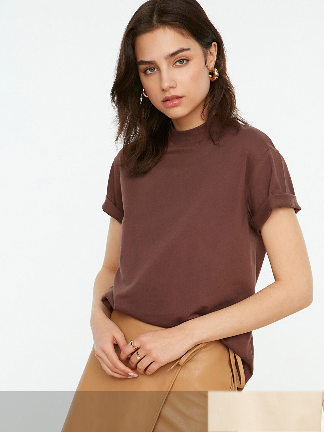 Trendyol Women Brown & Beige Pack Of 2 Pure Cotton T-shirt