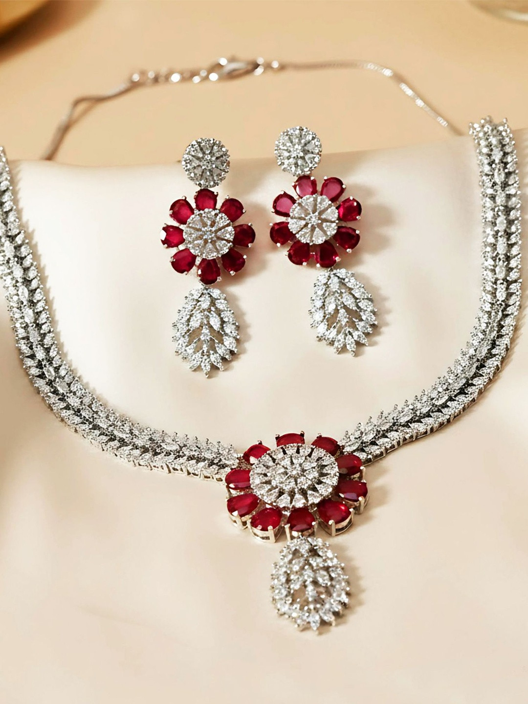 KARATCART American Diamond Studded Sparkling Necklace And Earrings