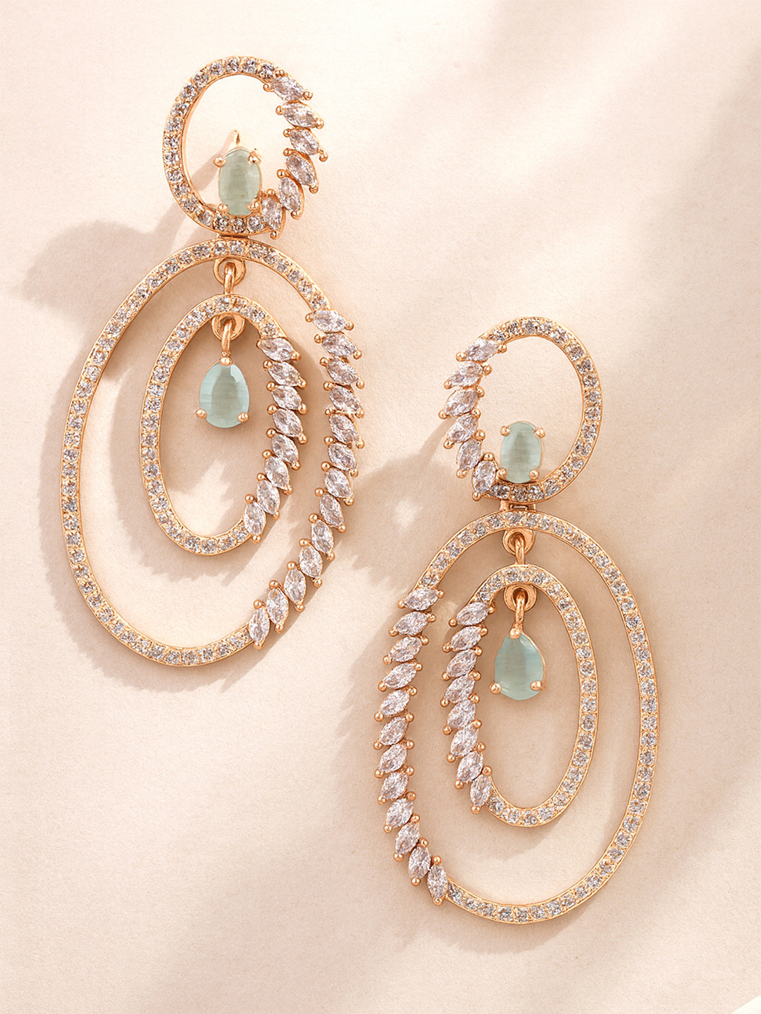 KARATCART Lime Green Rose Gold Plated Classic Drop Earrings