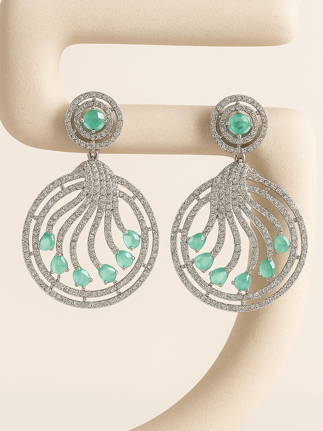 KARATCART Lime Green Silver Tone Lime Green Cubic Zirconia Studded Drop Earrings