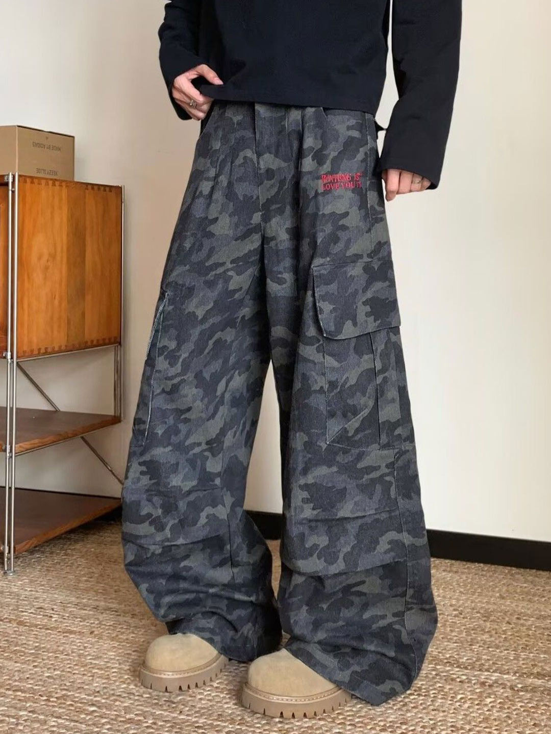StyleCast Men Oversized Camouflage Cargo Cotton Jeans