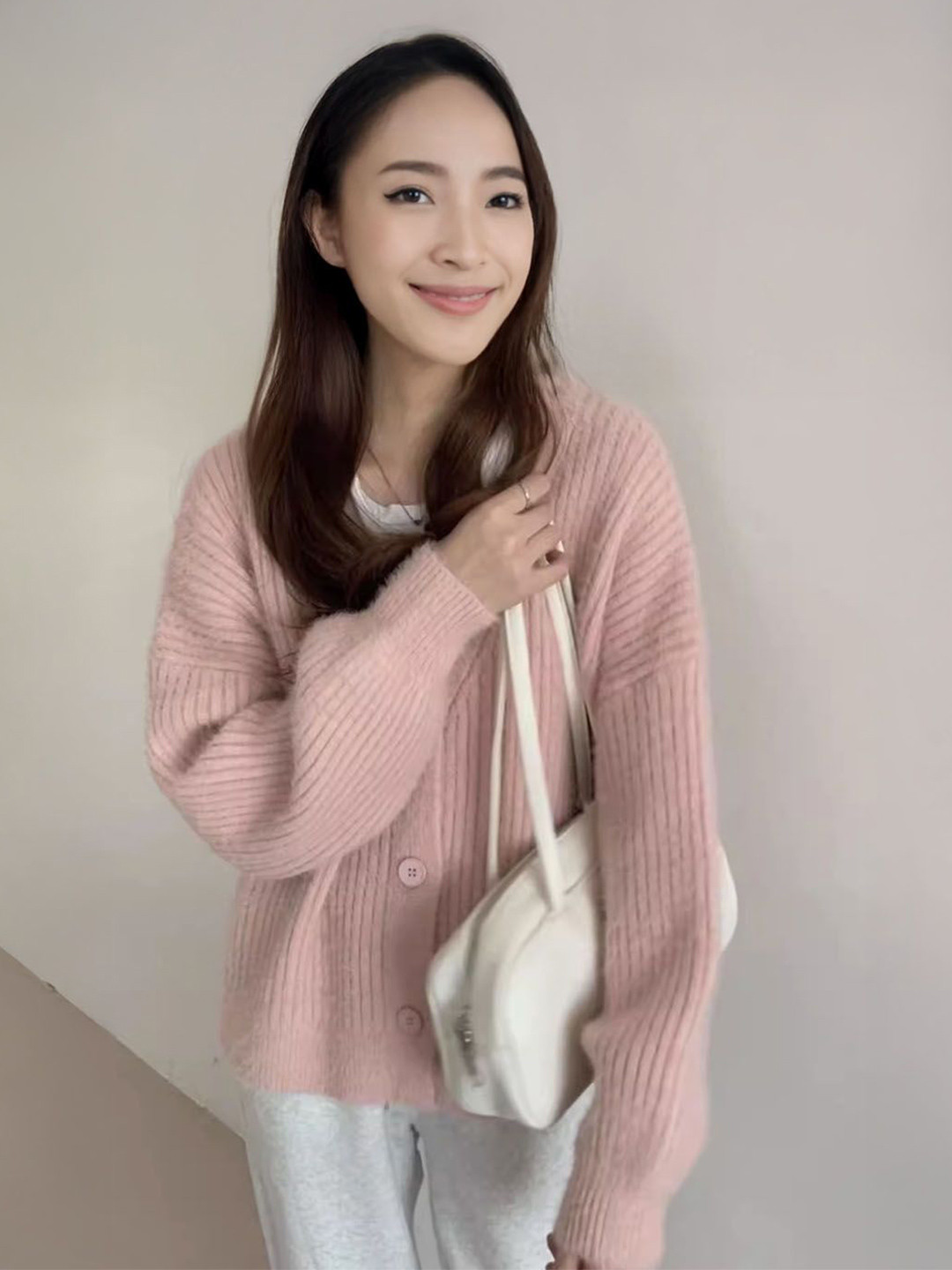 StyleCast Women Pink Round Neck Long Sleeves Cardigan