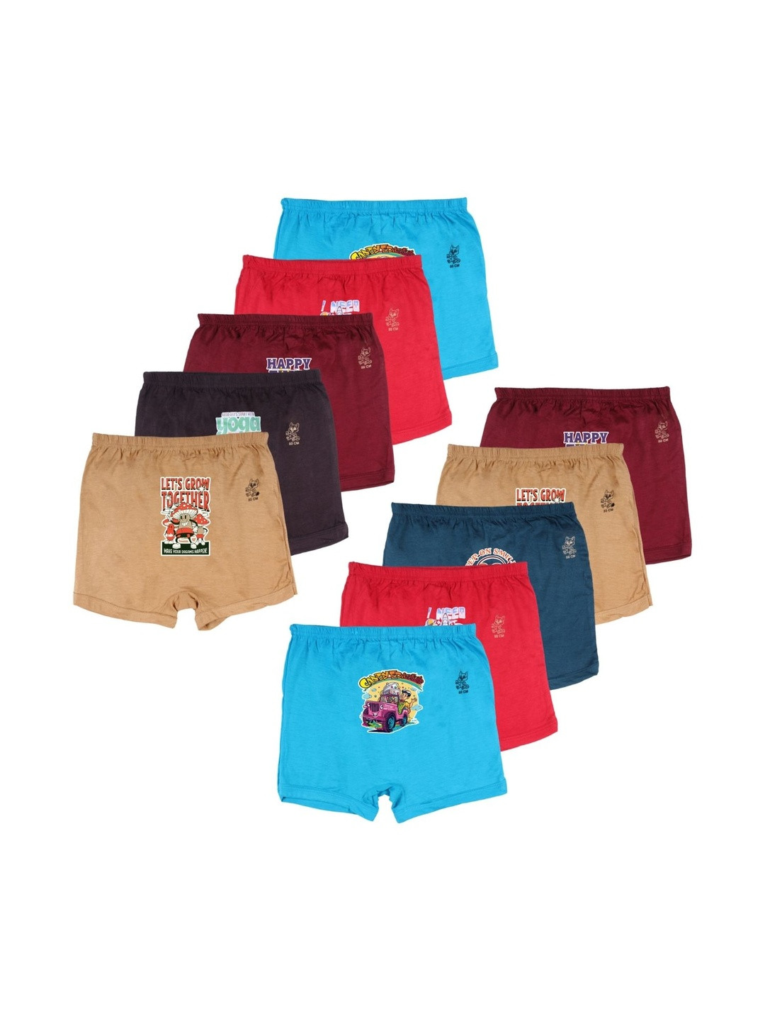 Kids Basket Boys Pack Of 10 Typography Printed Cotton Boy Shorts Briefs
