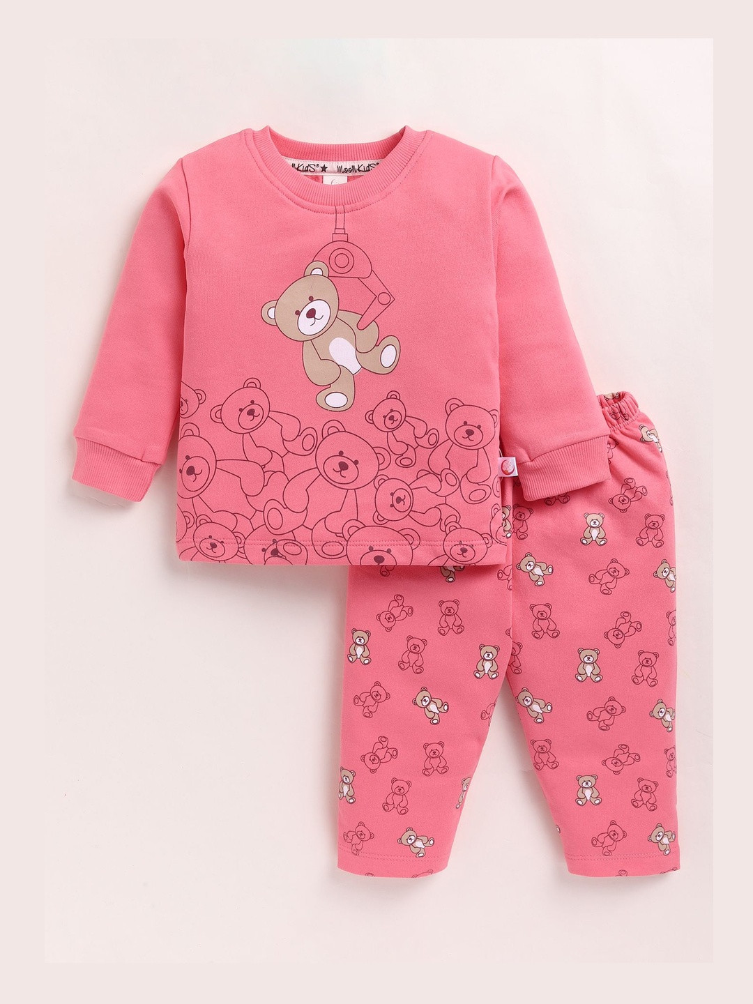 MooNKids Kids Printed Top With Super Brushed Fleece Pyjamas Clothing Set