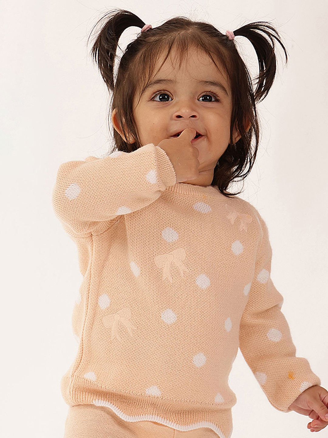 One Friday Girls Peach Polka Dot Knit Sweater