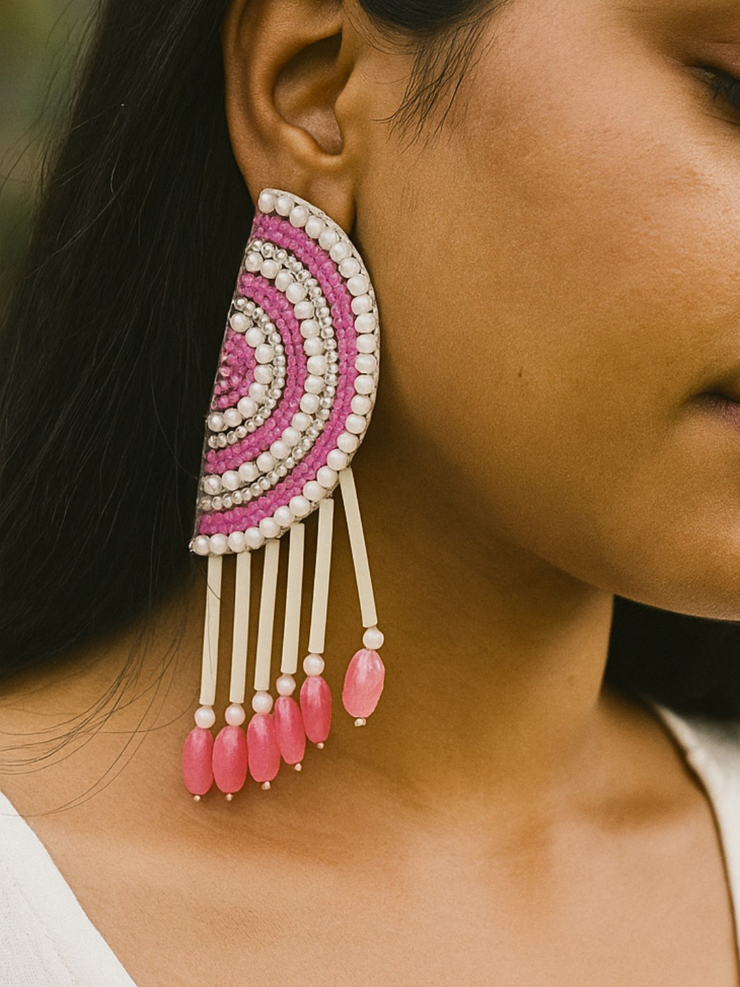 UnfoldSelf Half Circular Shaped Pearls Drop Earrings