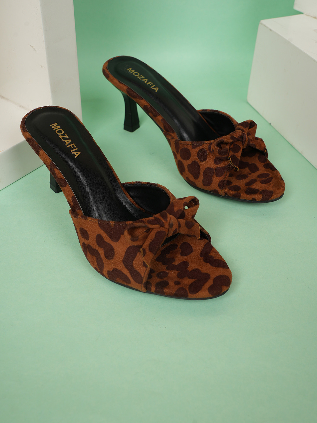 MOZAFIA Printed Rubber Party Kitten Peep Toes with Bows Heels