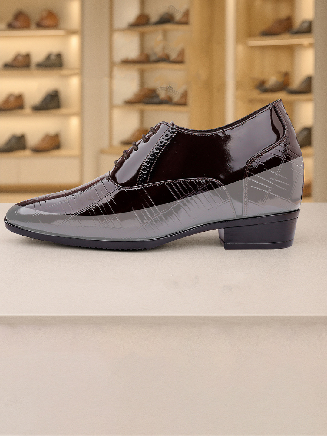 Bxxy Men 9 Cm Hidden Height Increasing Patent Material Formal Oxford Lace-up Shoes