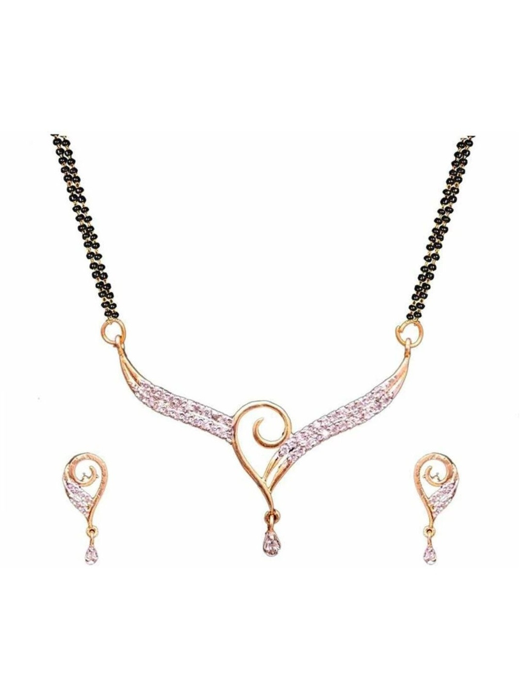 Archi Collection Artificial Stone Studded & Beaded Mangalsutra With Earrings