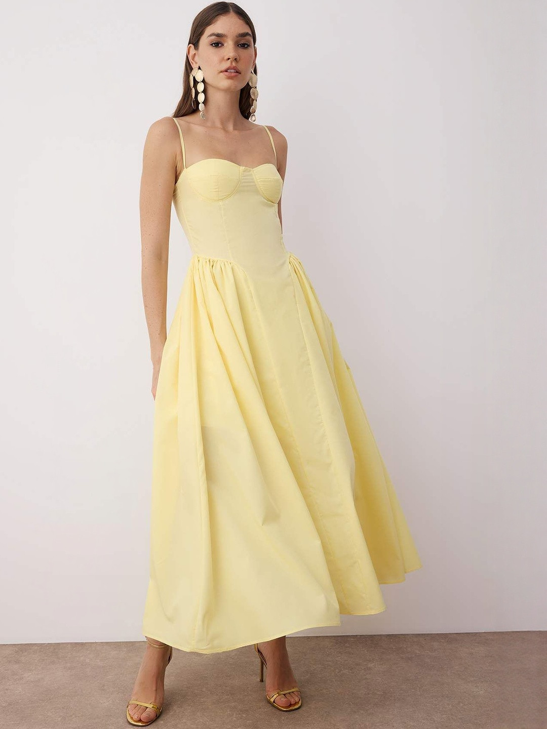 Trendyol Sar Women Solid Fit and Flare Midi Dresses