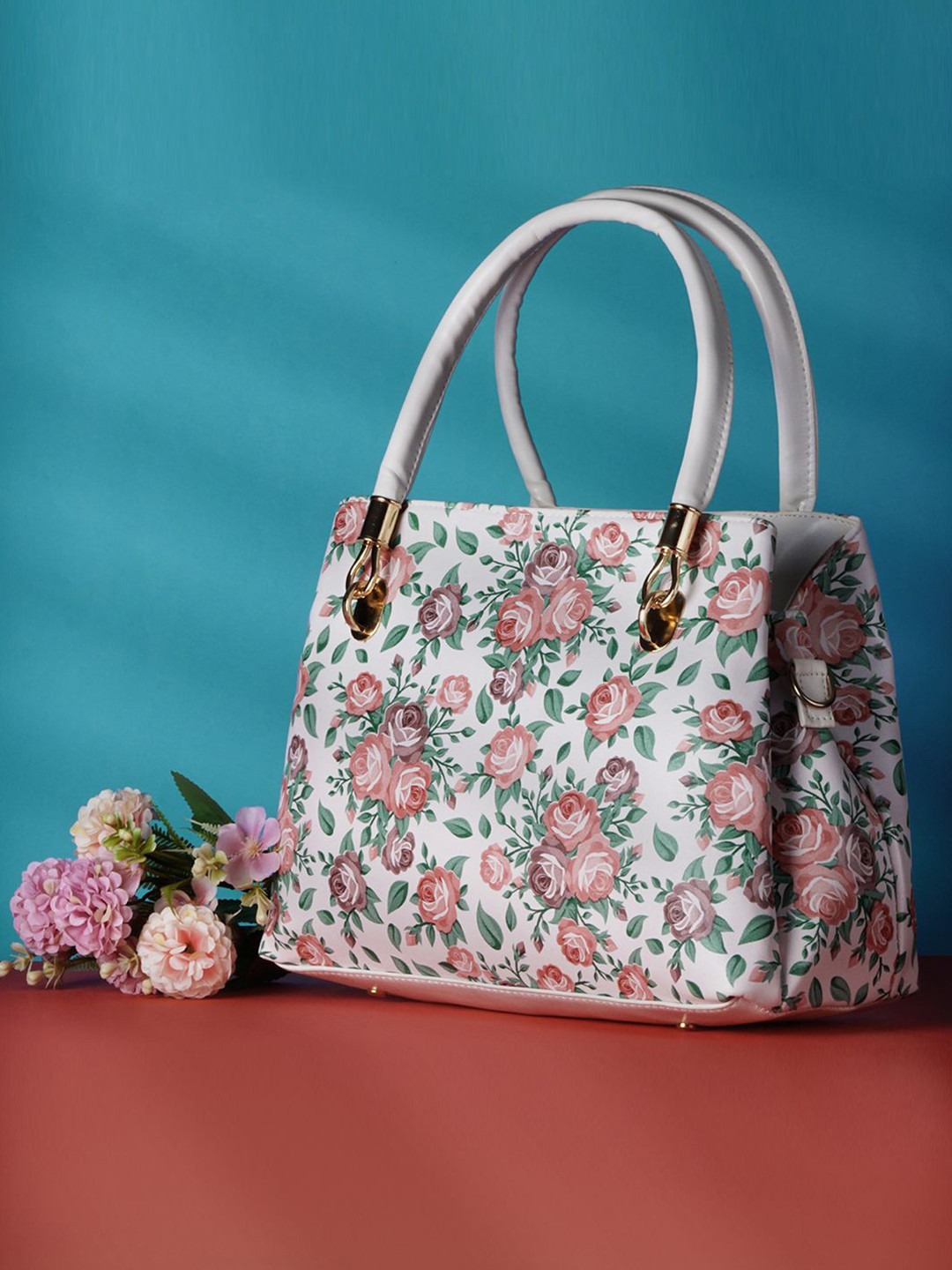 DOSYSO  Floral Printed Regular Crossbody Zip Detail Satchel Detachable Sling Strap