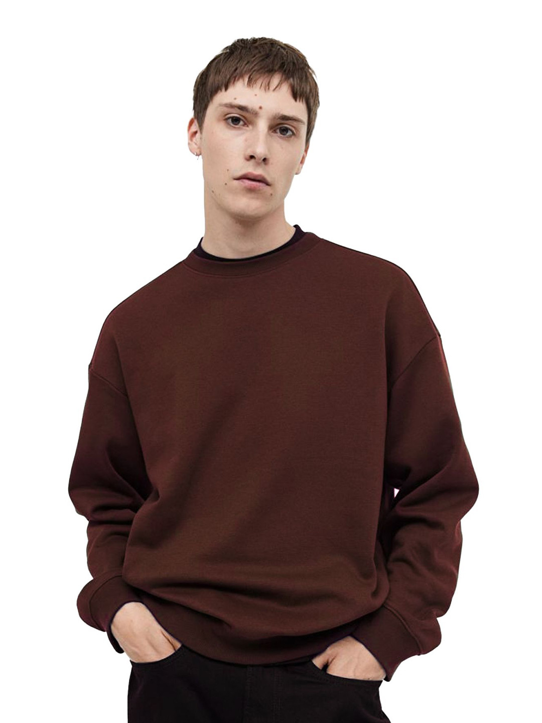 SONIBROS Men Brown Wool Blend Full Sleeves Sweatshirt