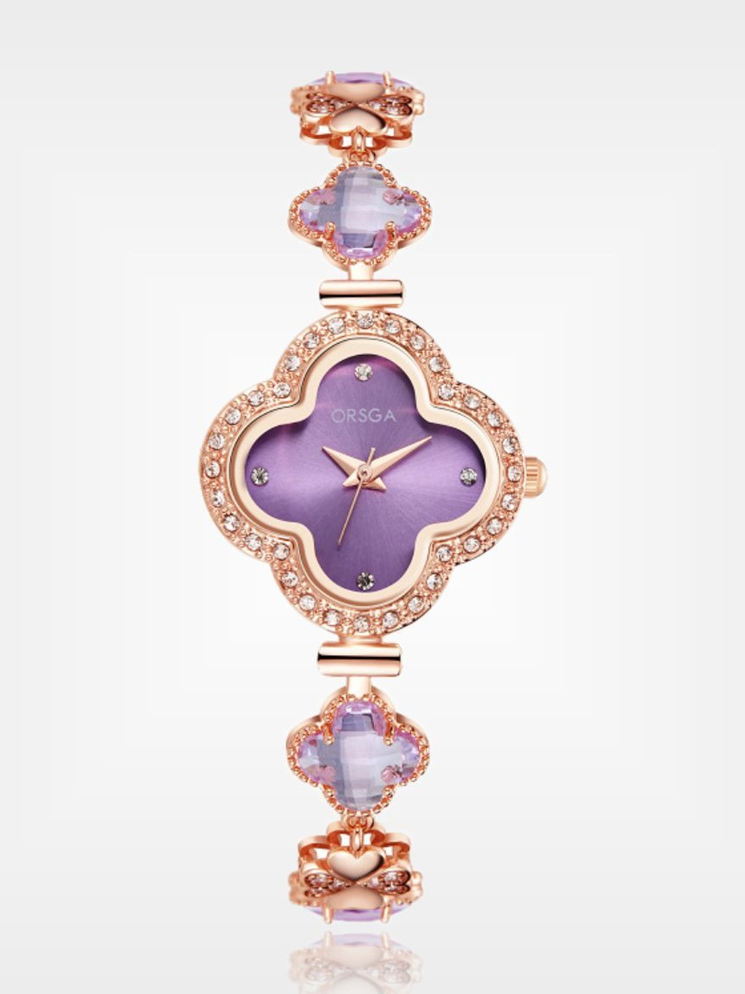 ORSGA Women Stainless Steel Bracelet Style Straps Analogue Watch OL-9909-CLOVER-PPL