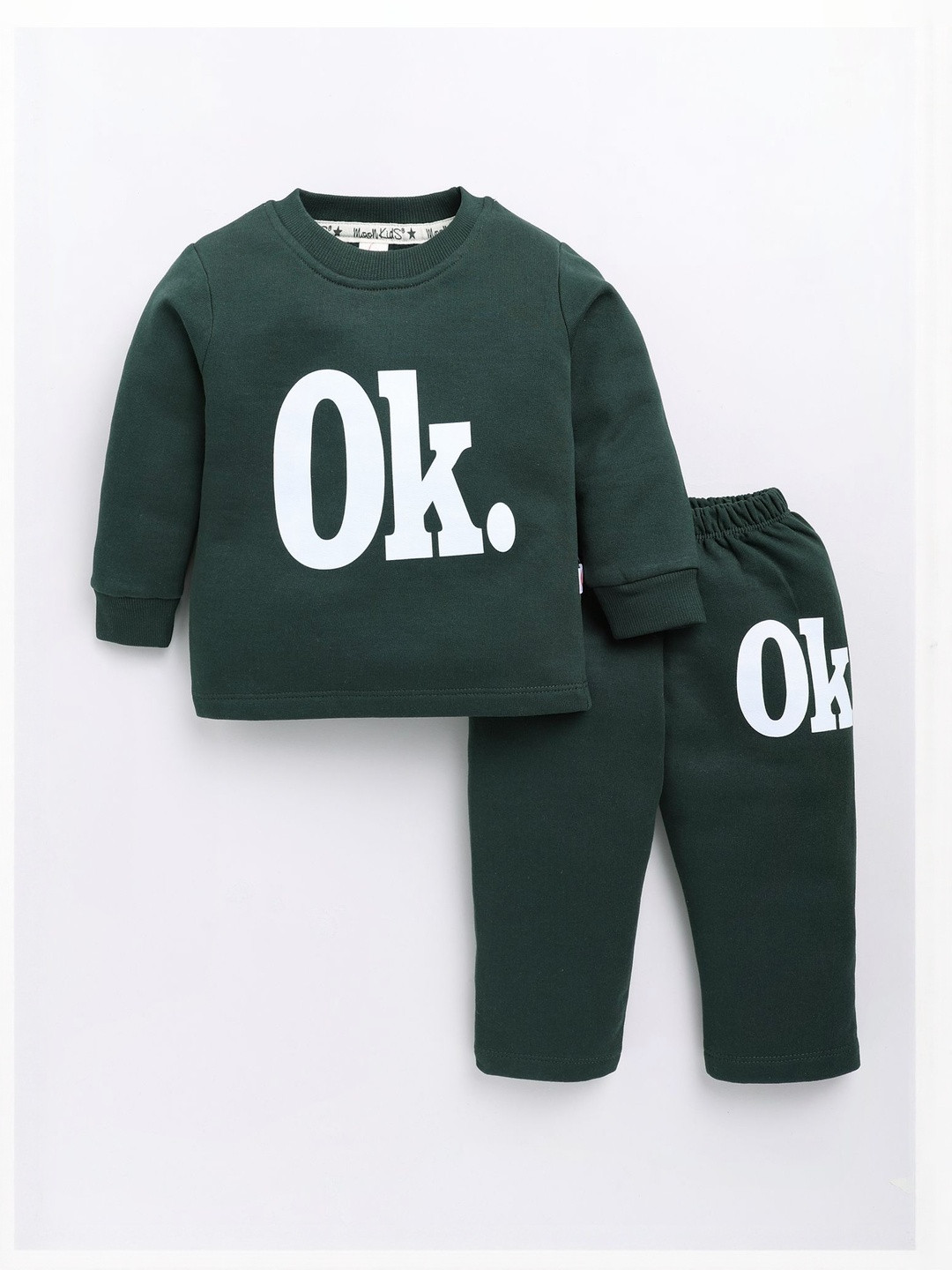 MooNKids Infant Printed Round Neck Pure Cotton Super Brushed Fleece Top With Pyjamas