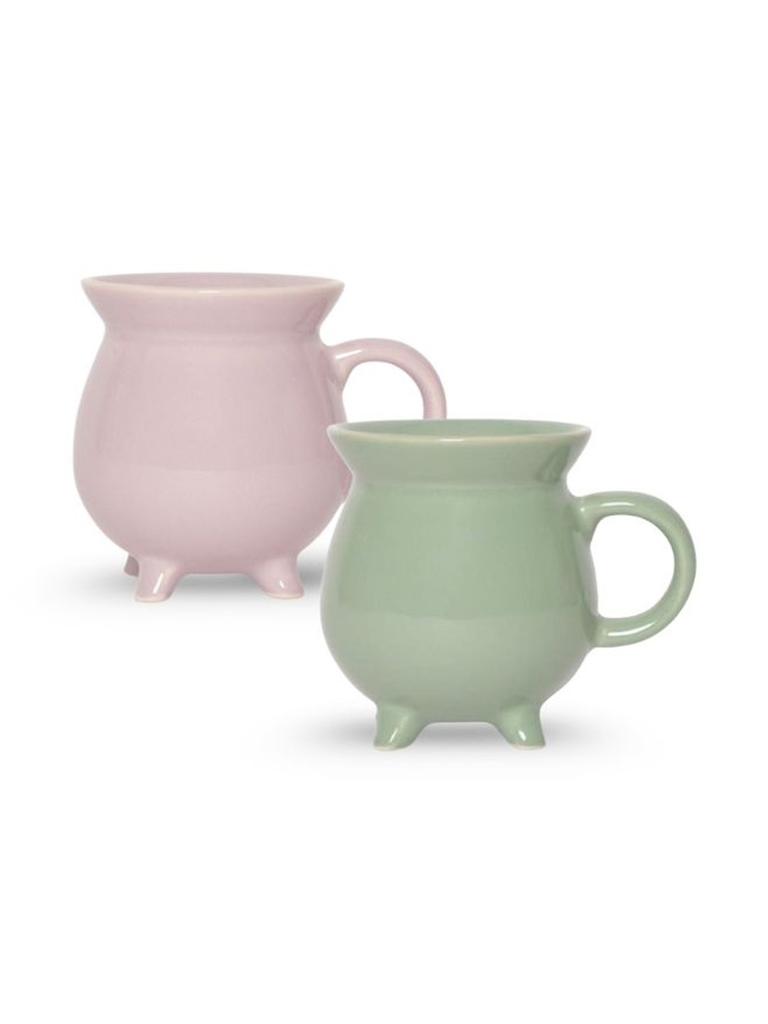 U & U Unique Utilities Mauve & Green Ceramic 2 Pieces Mugs With 4 Legs-340 ml Each