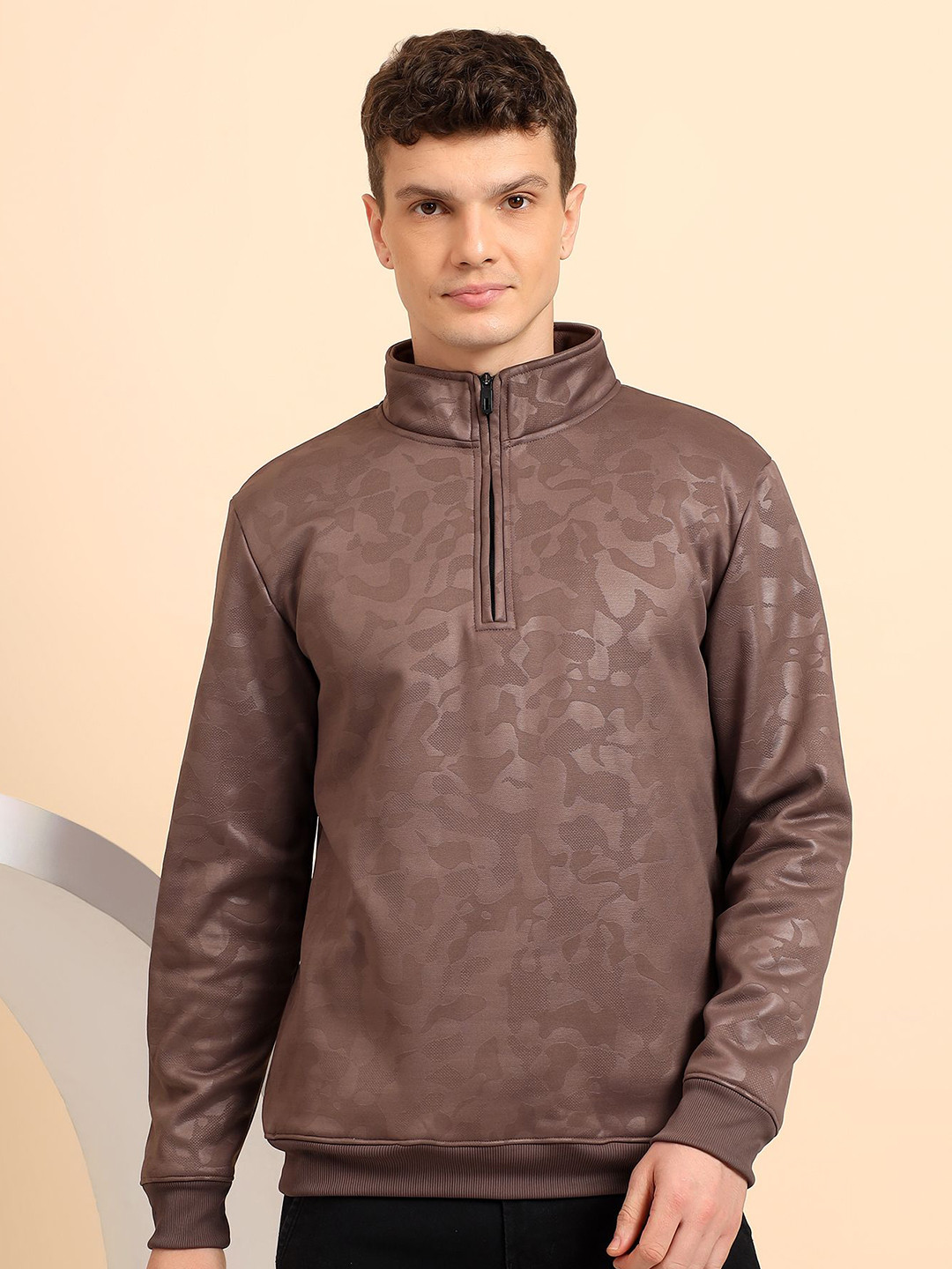 GLITO Men Camouflage Printed Long Sleeve Half Zipper Therma-Fit Sweatshirt