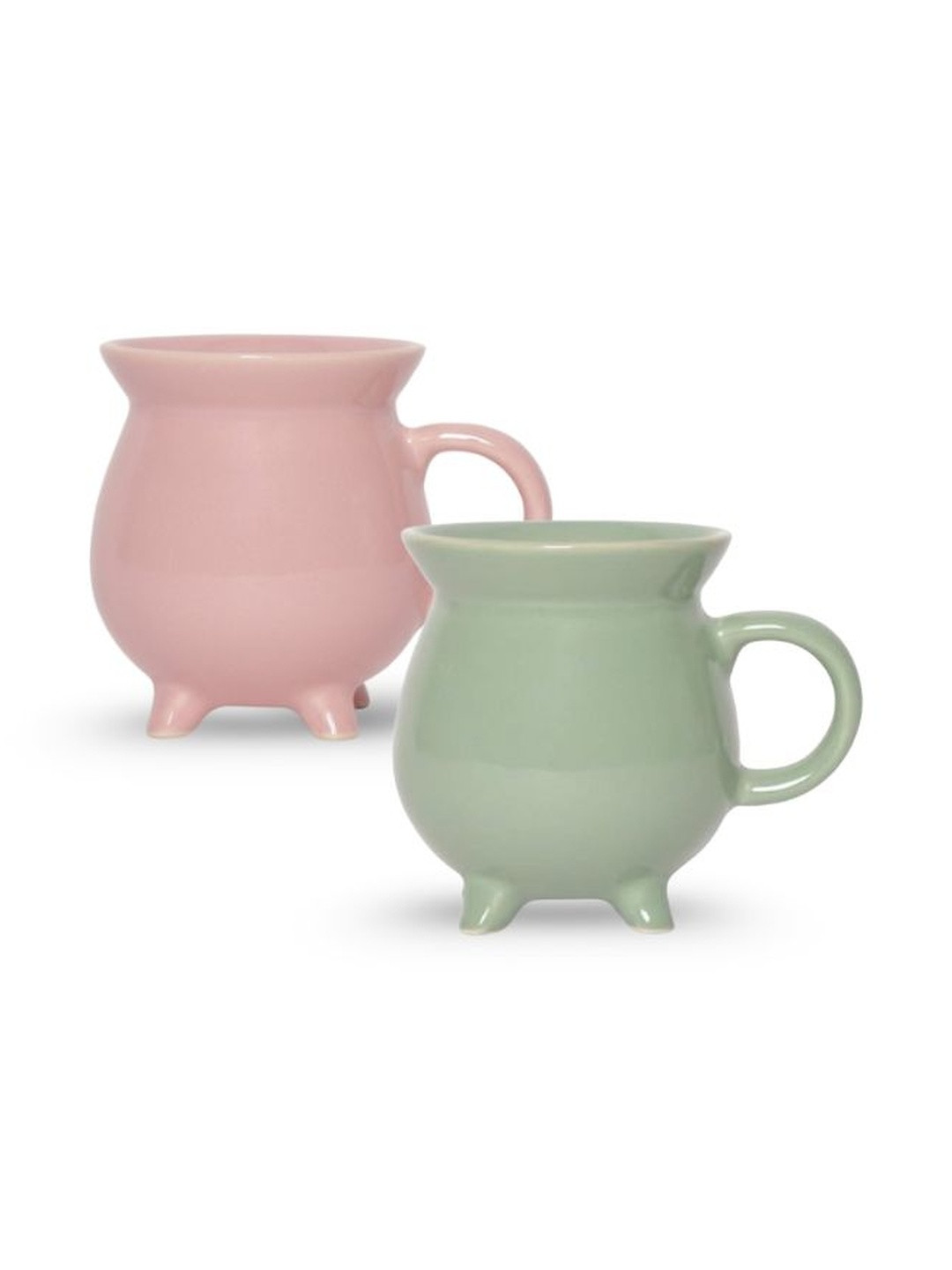 U & U Unique Utilities Pink & Green Ceramic 2 Pieces Mugs With 4 Legs-340 ml Each
