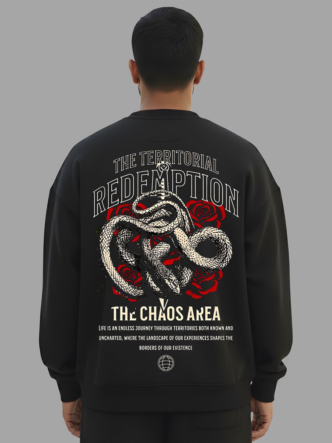 TheBTclub Men Chaos Printed Round Neck Long Sleeves Oversized Sweatshirt