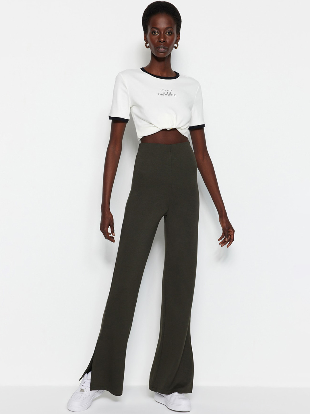 Trendyol Women High-Rise Casual Parallel Trousers With Side Slit