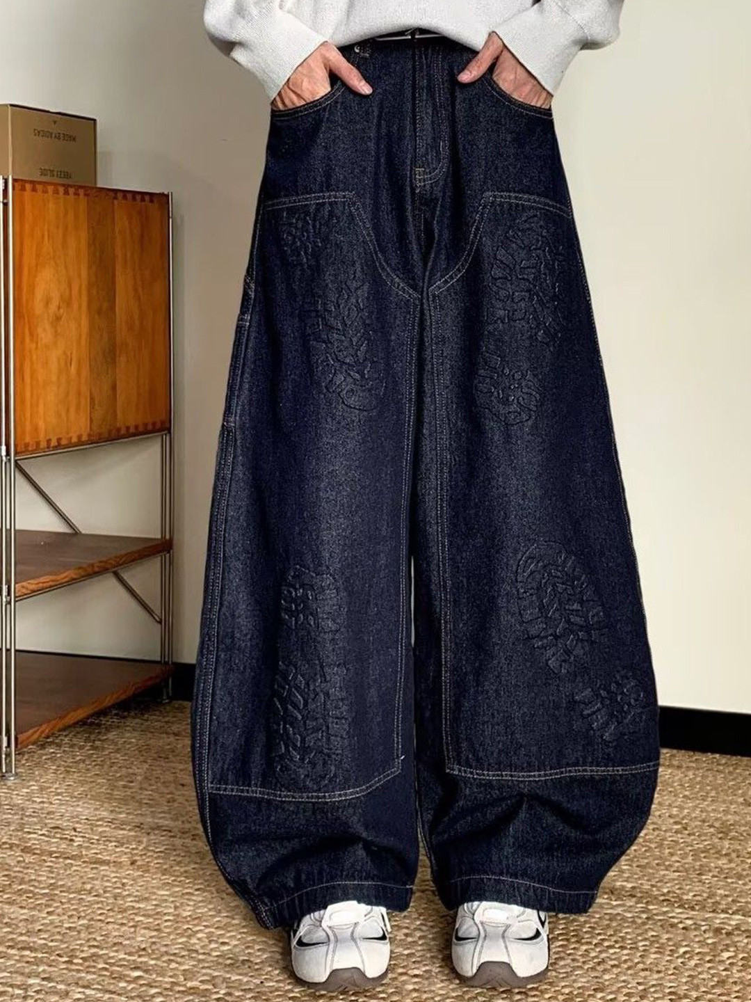 StyleCast Men Tonal Pattern Baggy Fit Clean Look Non Stretchable High-Rise Jeans