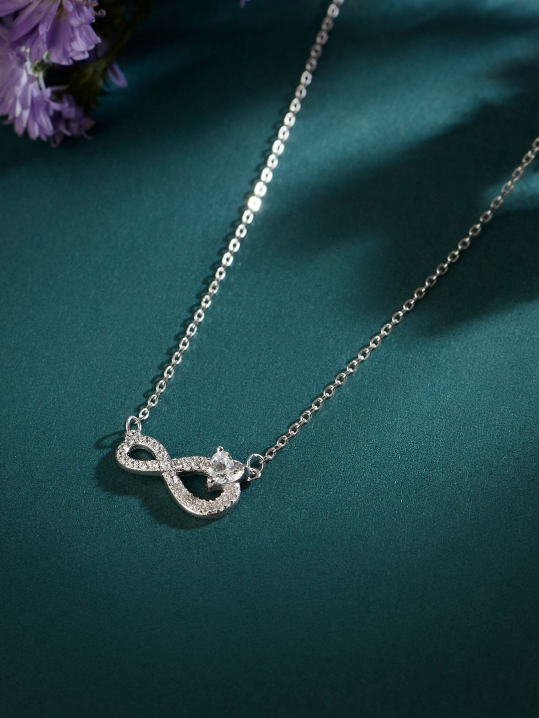 Zavya Where Our Love Grows Sterling Silver Rhodium-Plated Cubic Zirconia Studded Necklace