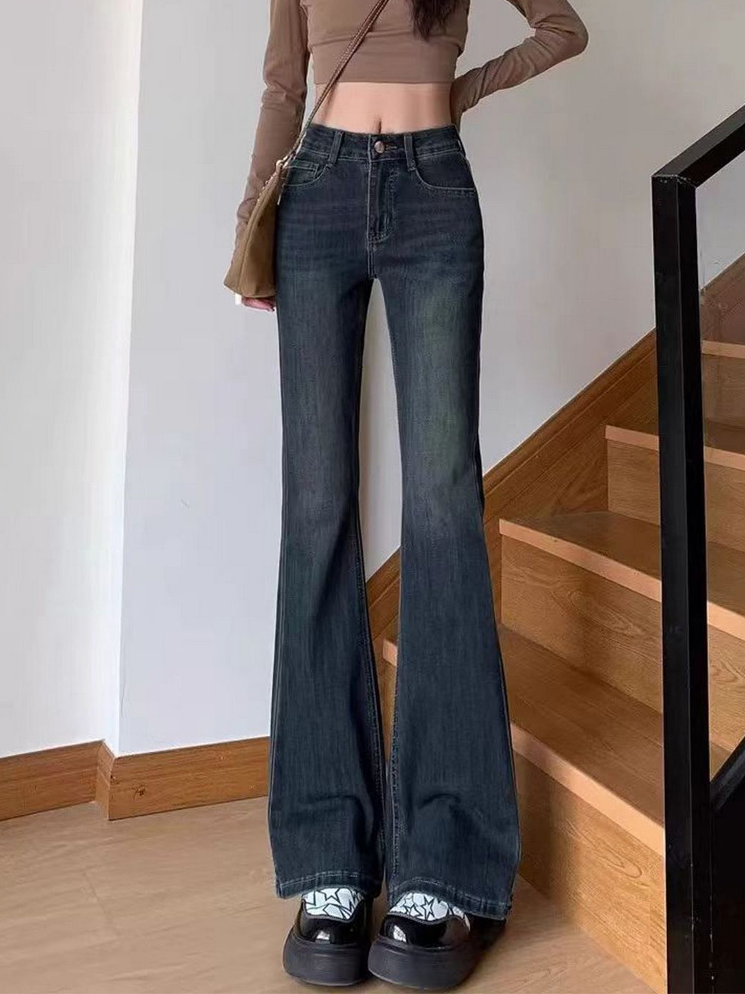 StyleCast Women Flared Bell Bottom High-Rise Light Fade Jeans