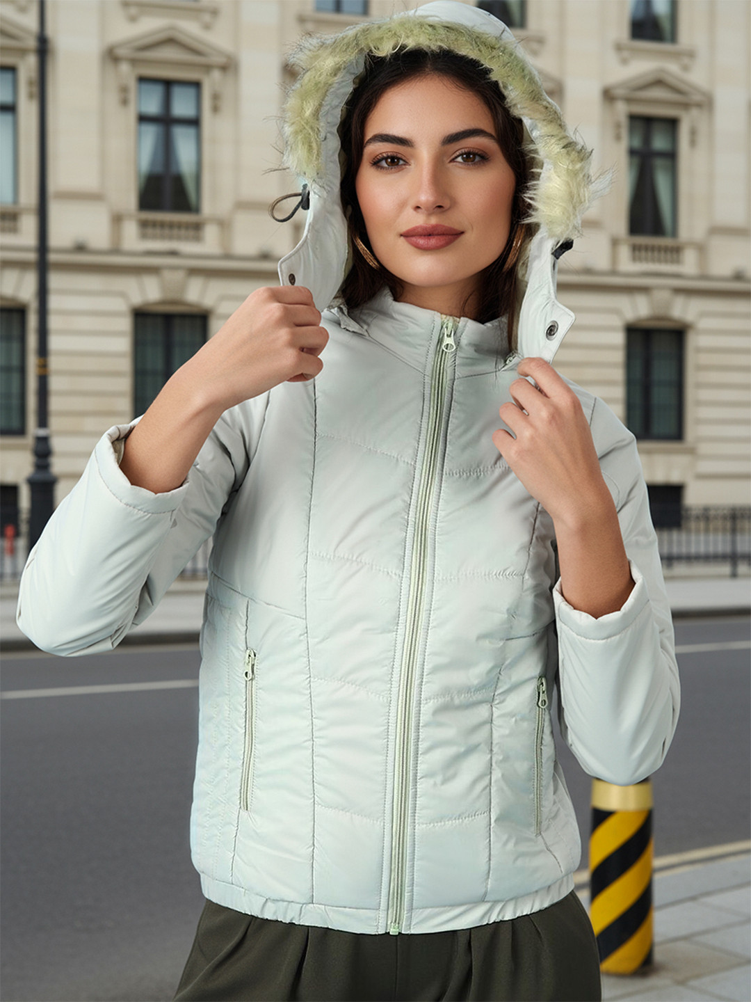 Freehand by The Indian Garage Co Hooded Faux Fur Trim Padded Jacket