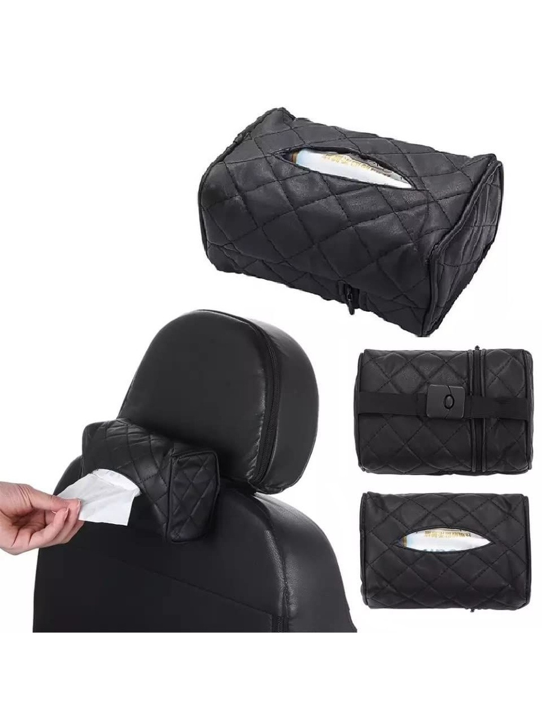 AUGEN Black Rectangular Car Tissue Holder