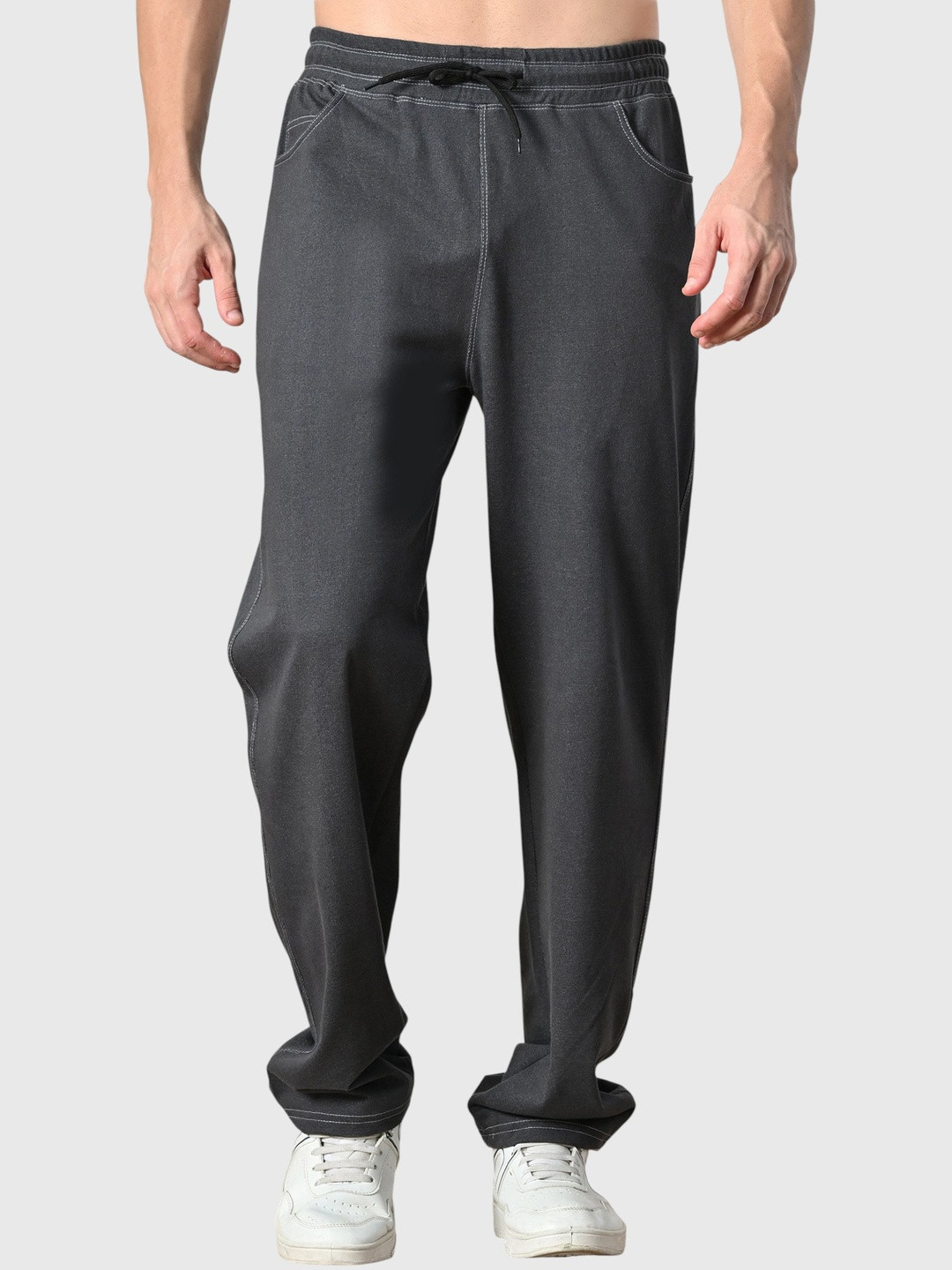 Mast & Harbour Men Charcoal Grey Solid Baggy Fit Track Pants