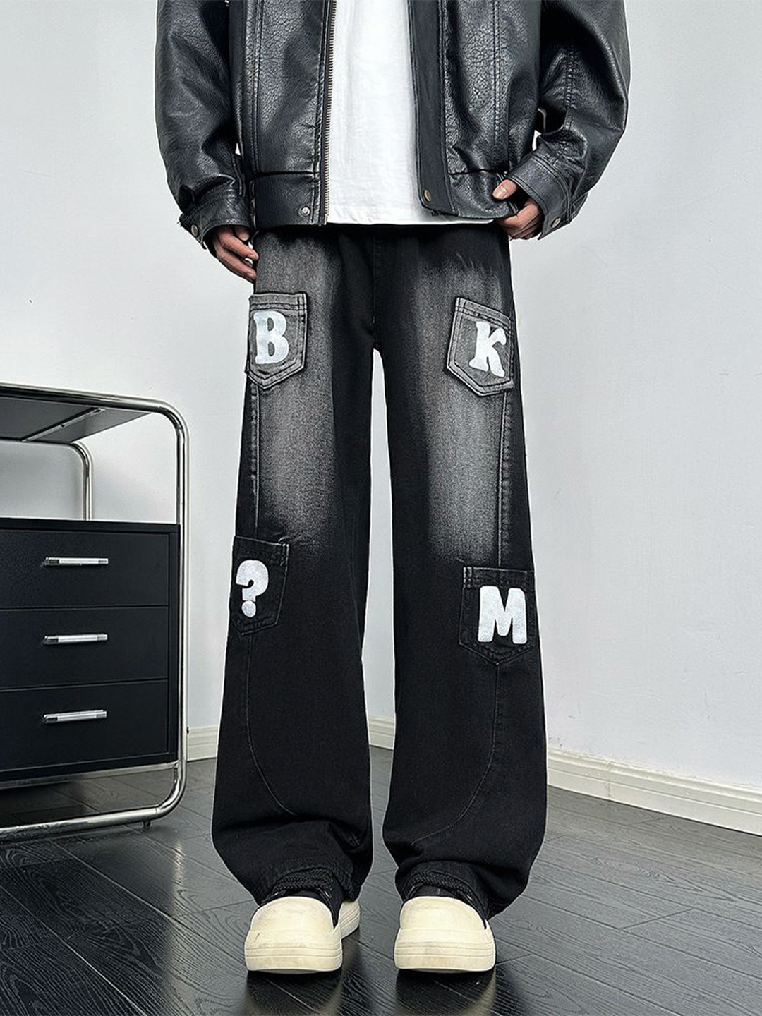 StyleCast Men Baggy Mid-Rise Printed Washed Jeans