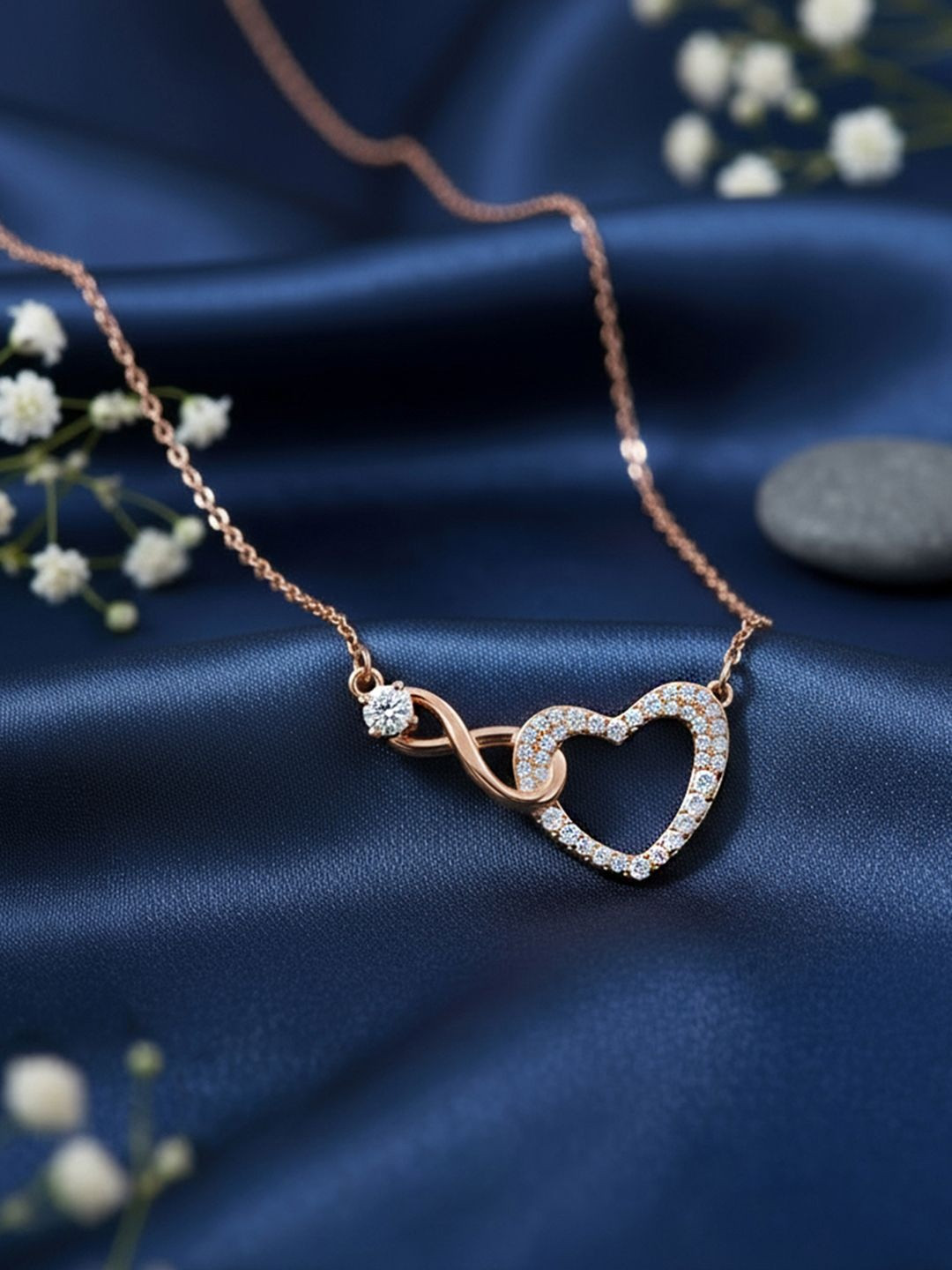 Zavya Our Infinite Story Sterling Silver Rose Gold-Plated Cubic Zirconia Studded Necklace