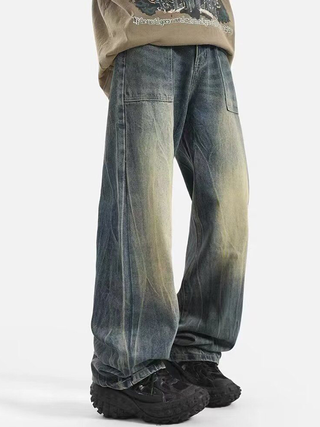 StyleCast Men Cotton Mid-Rise Acid Wash Heavy Fade Baggy Jeans