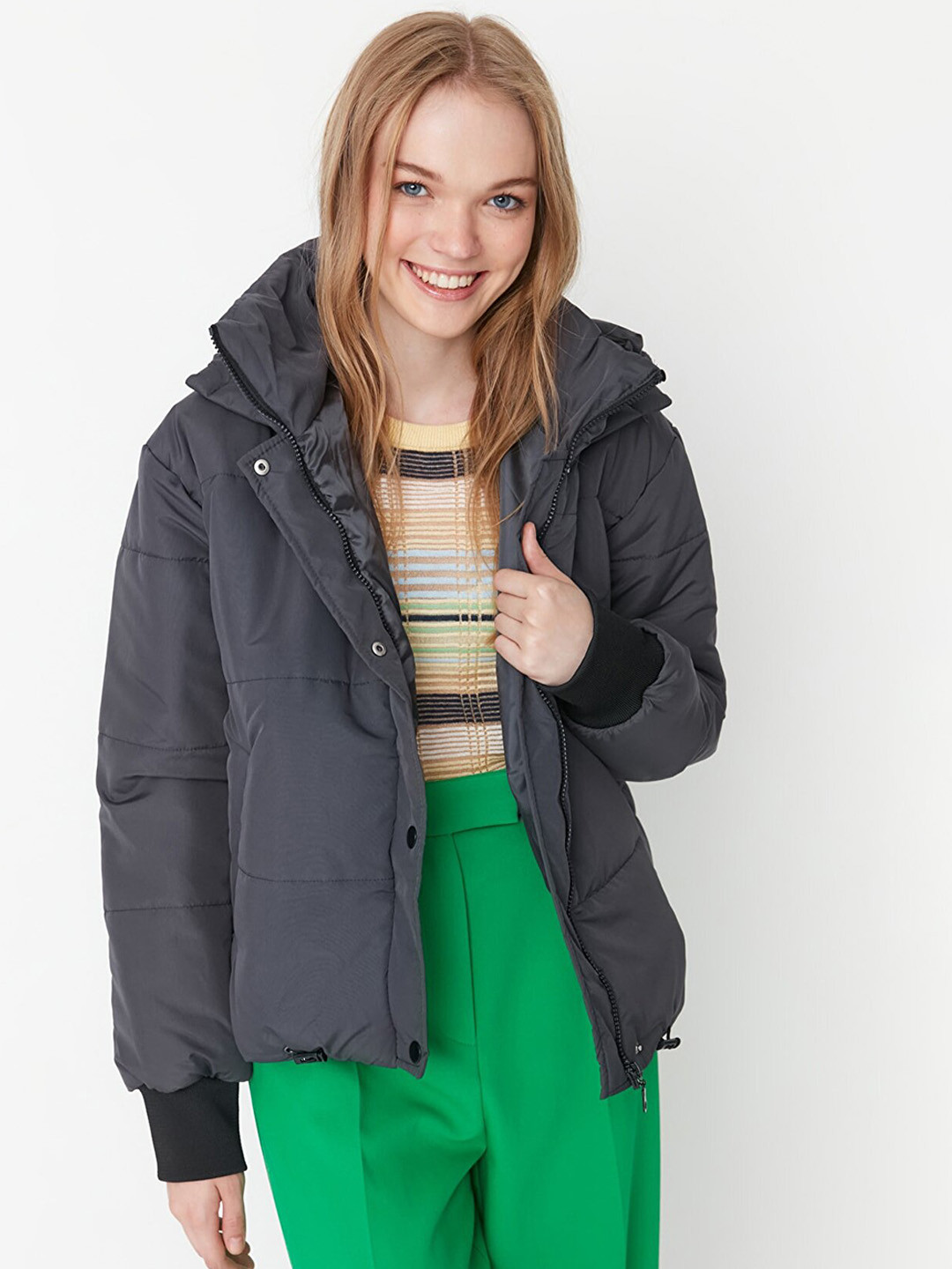 Trendyol Hooded Button Closure Bomber Jacket