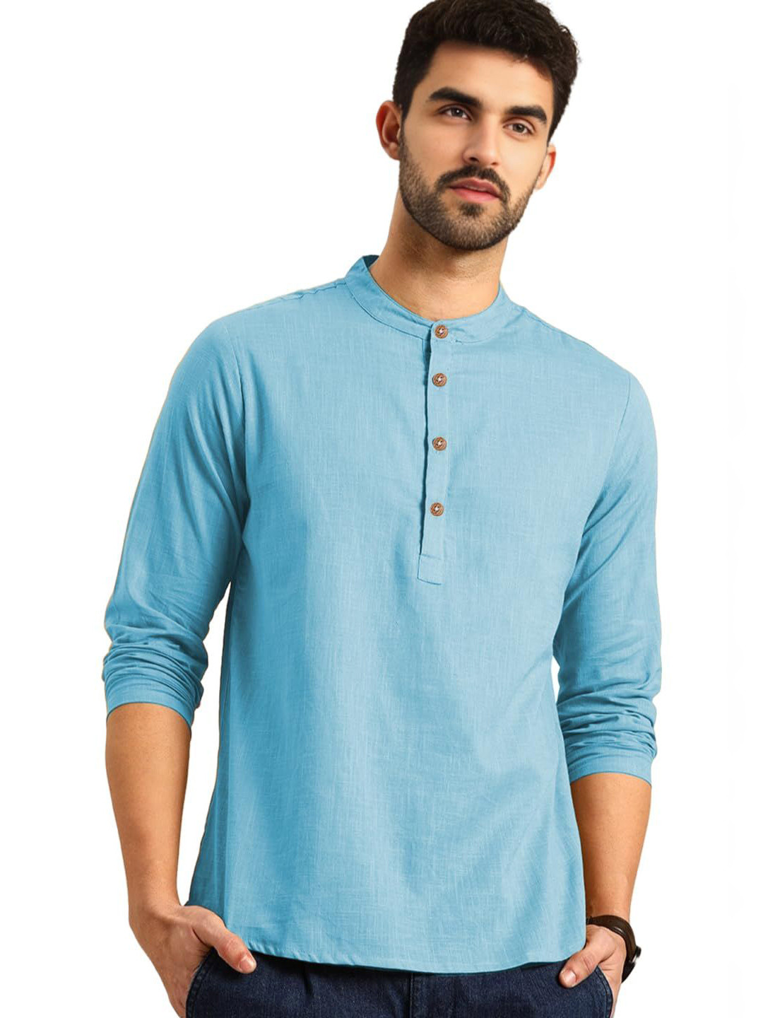 LENIA Band Collar Roll-Up Sleeves Short Kurta