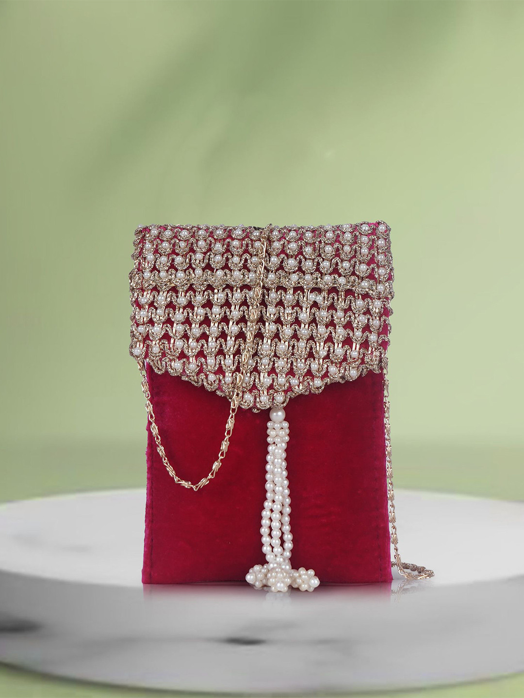 Lancer Embellished Velvet Sling Bag With Detachable Sling Strap