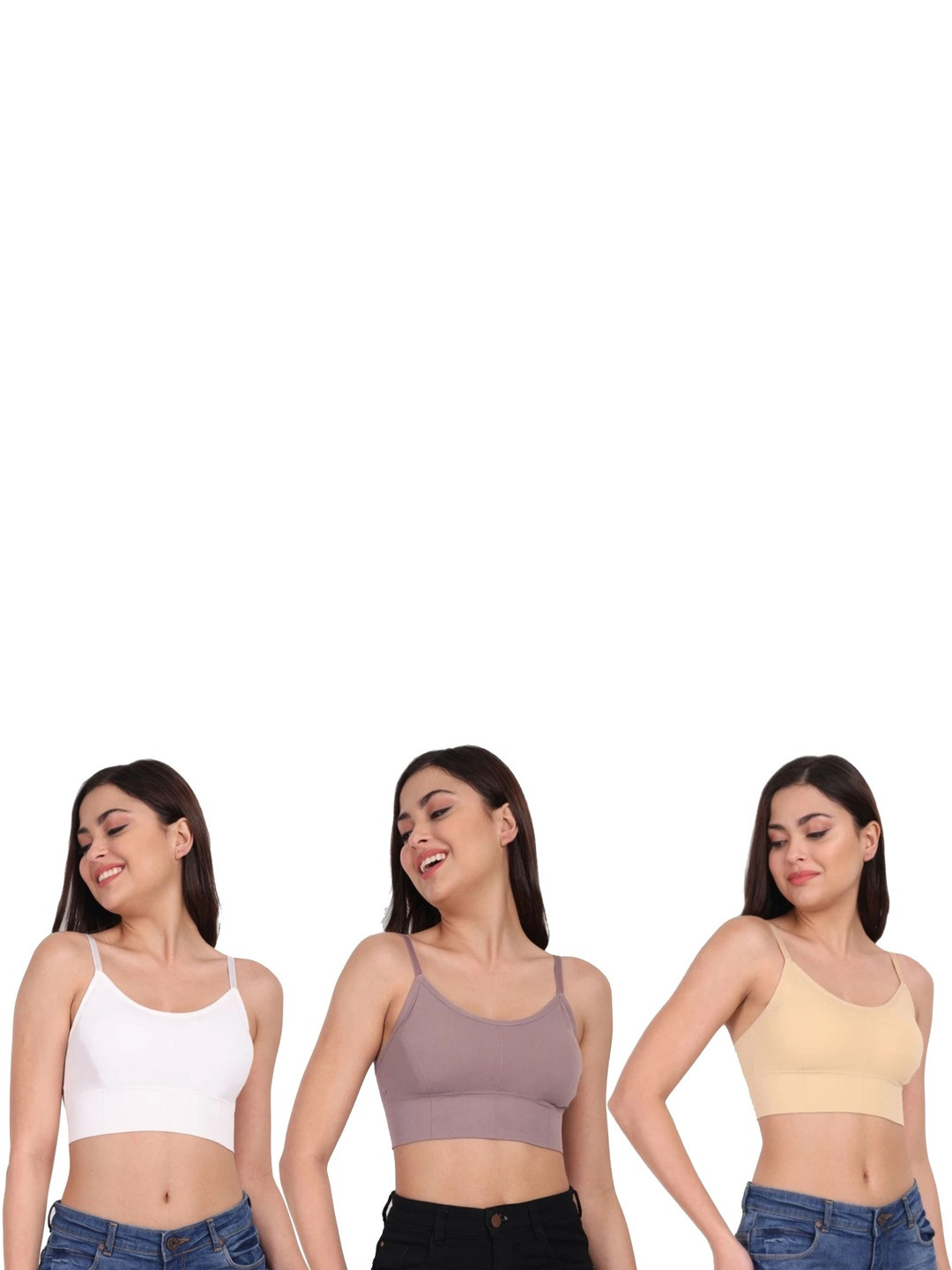 US FASHION Pack Of 3 Full Coverage Lightly Padded Moisture Wicking Cotton Bralette Bra