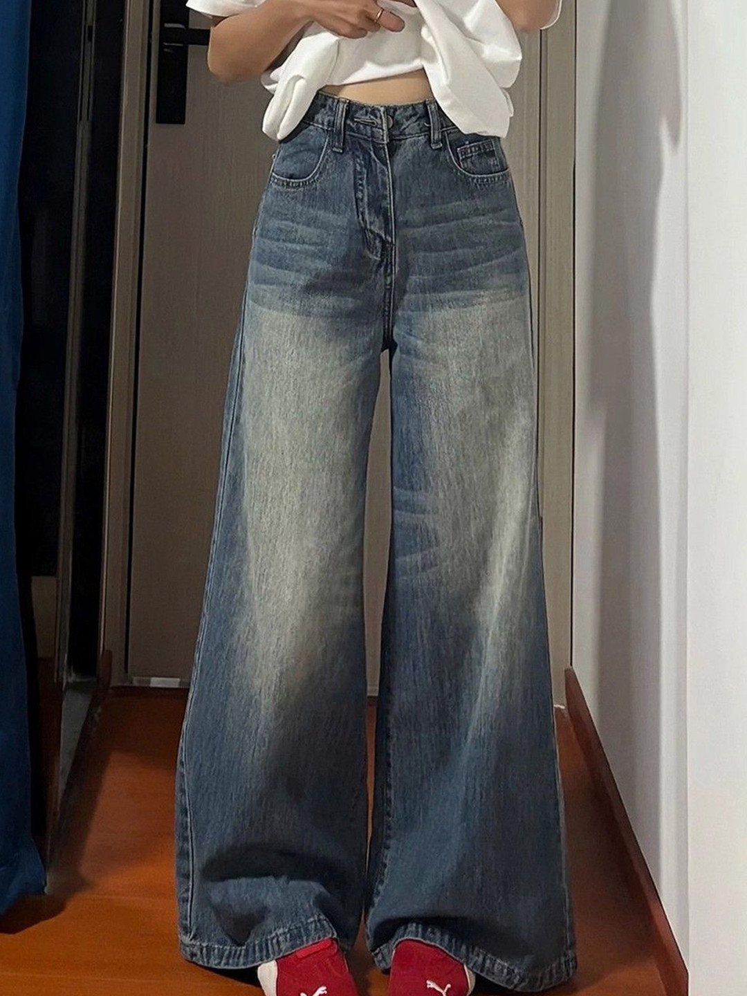 StyleCast Women High-Rise Baggy Skater Light Fade Jeans