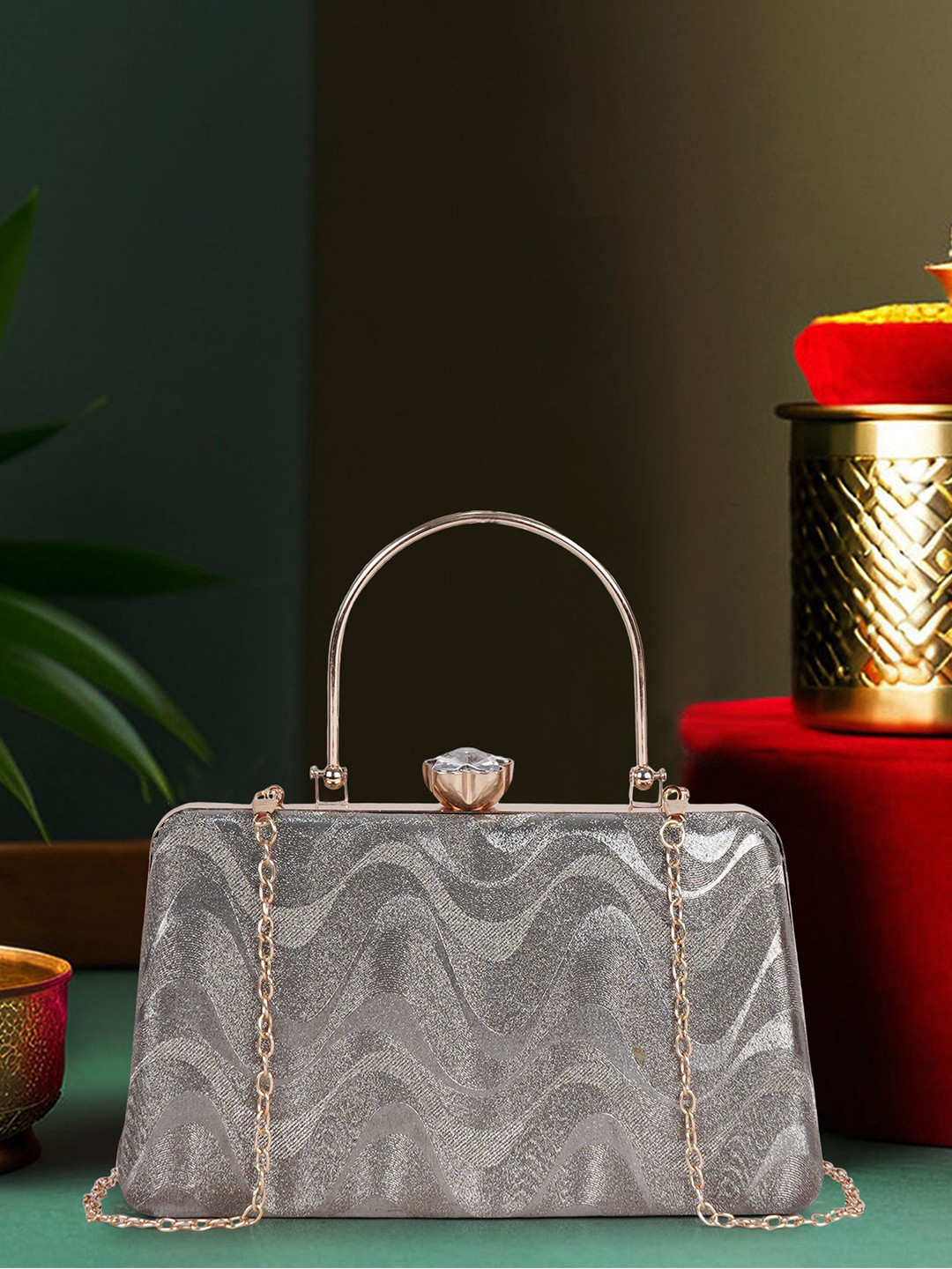 NORVE Embellished Box Clutch With Click Closure