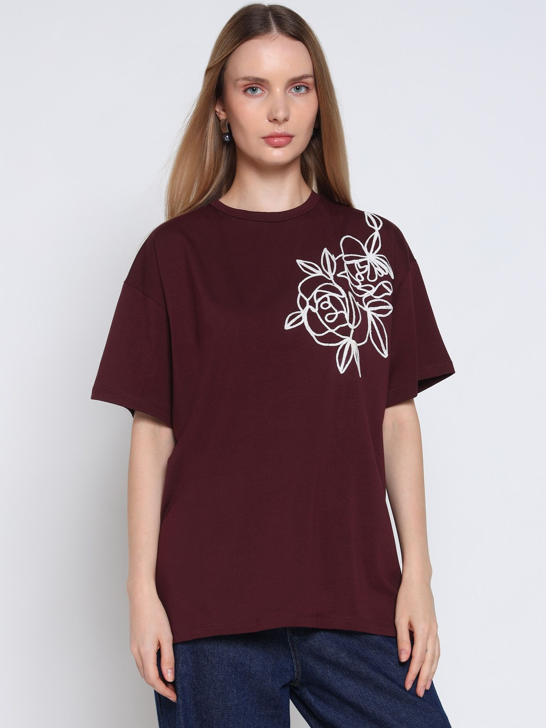 COVER STORY Floral Printed Short Sleeves Round Neck T-shirt