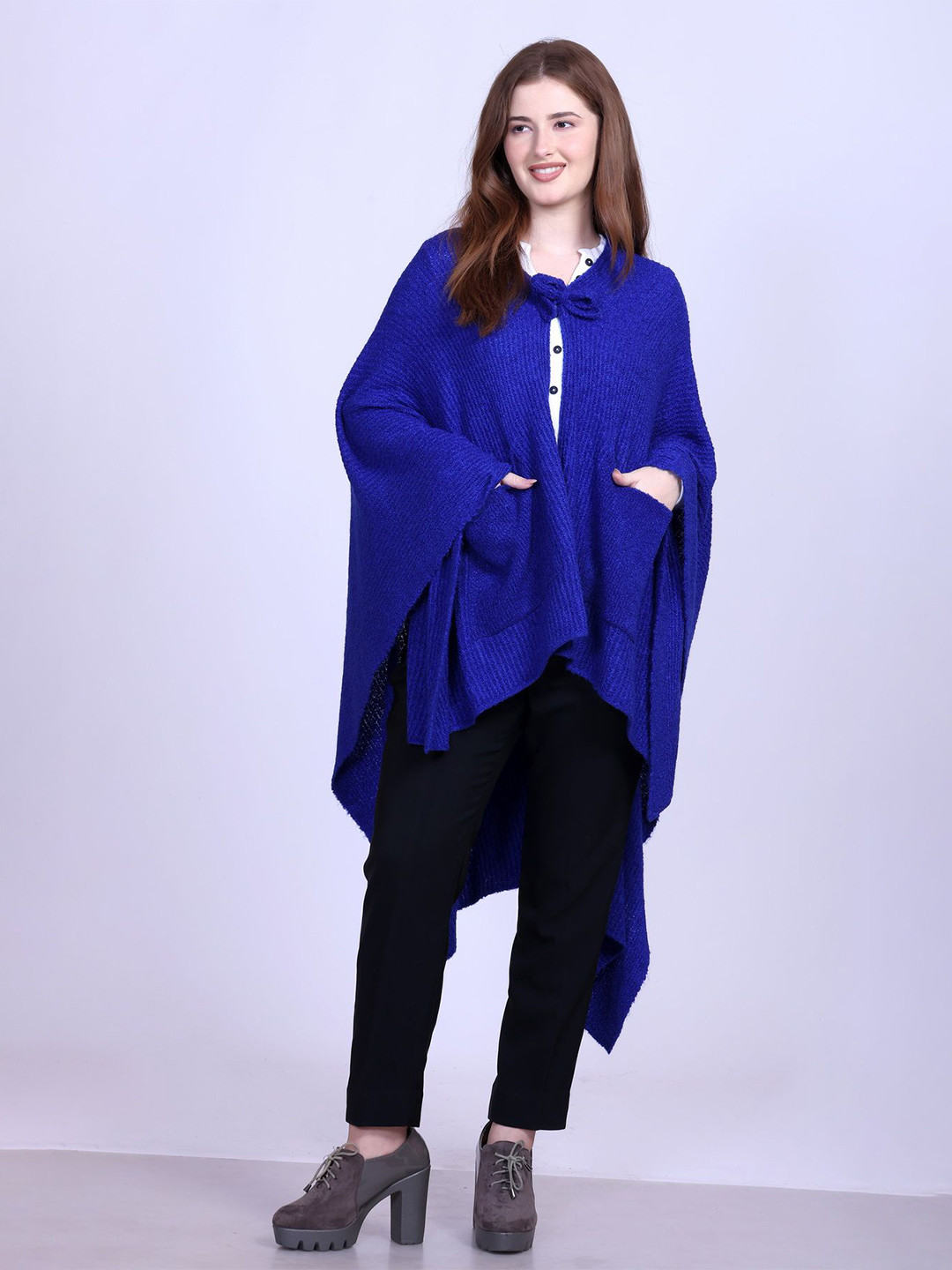 513 Textured V-Neck Longline Acrylic Shrug