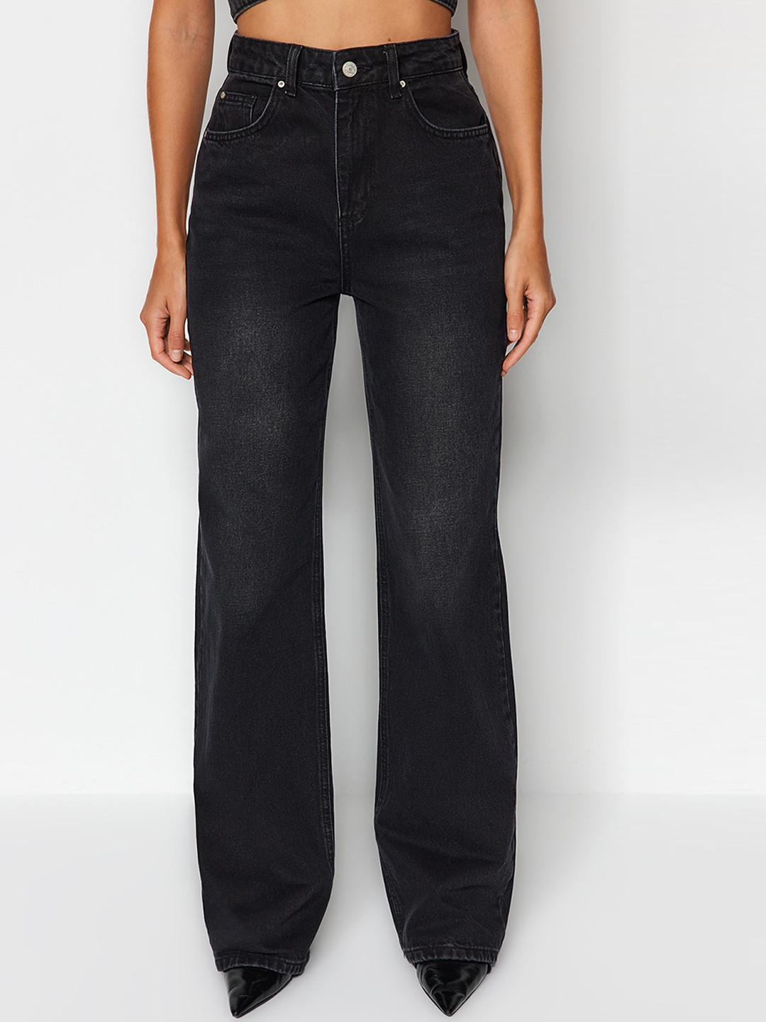 Trendyol Women Siyah High-Rise Clean Look Light Fade Pure Cotton Jeans