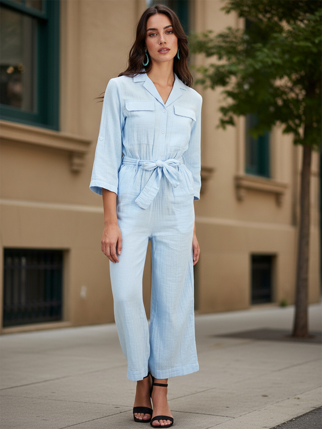 Freehand by The Indian Garage Co Waist Tie-Up Pure Cotton Basic Jumpsuit