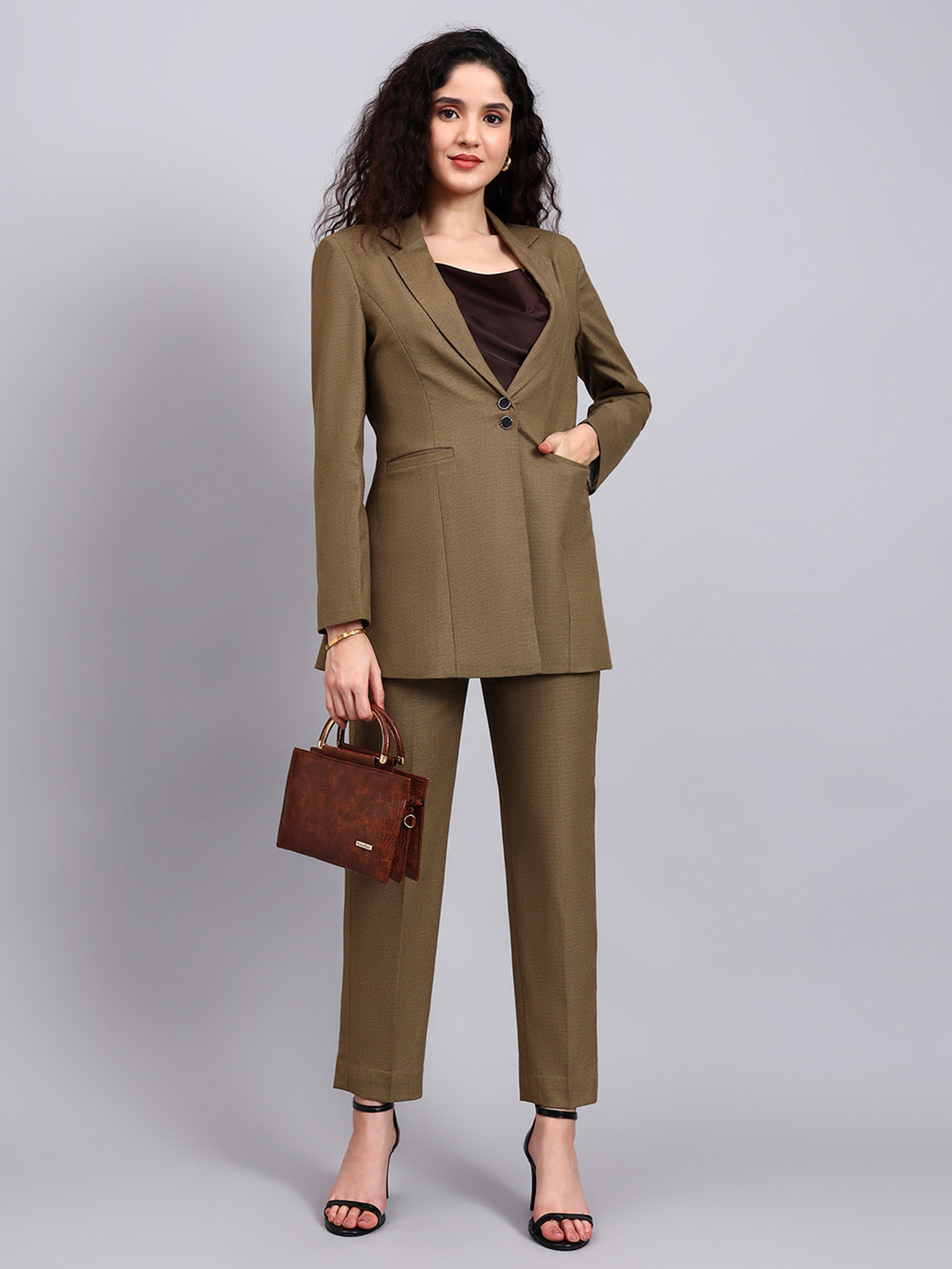 PowerSutra Women Tailored Fit Single-Breasted 2-Piece Suit Set