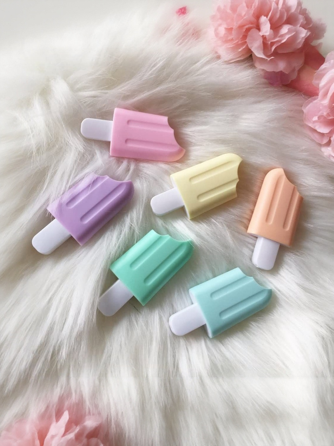 VR Creatives Kids Set Of 6 Stick Popsicle Shape Pink And Yellow Stationery