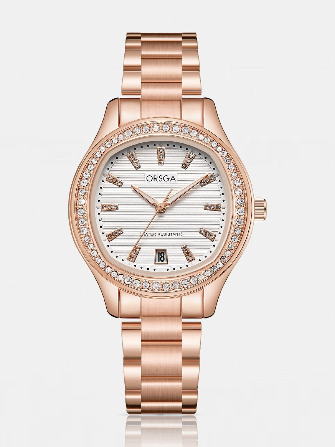 ORSGA Women Embellished Bracelet Style Analogue Watch 9963L-OPALINE-ROSEGOLD-WHITE