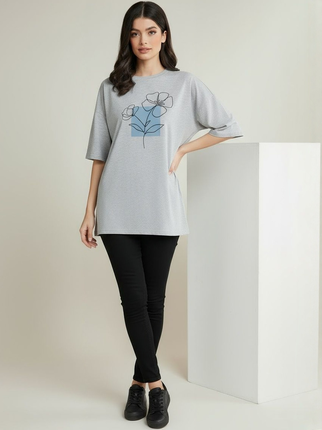 Calm Down Floral Printed Drop Shoulder Cotton T-shirt